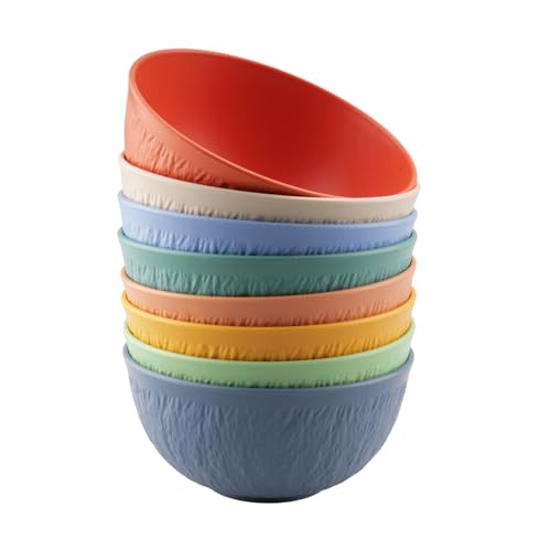 aupawdy Juego de 8 cuencos de plástico para cereales, ensalada y postres, aptos para microondas y lavavajillas, sin BPA