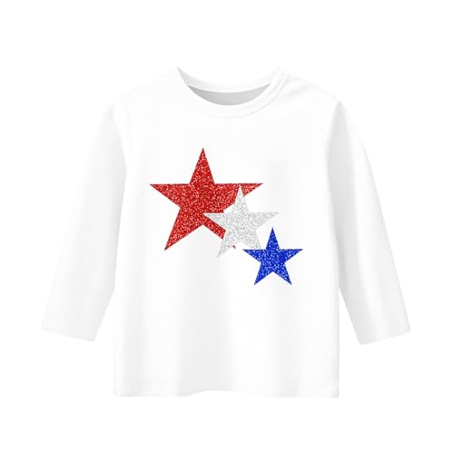 Girls 4Th of July Shirt 3/4 Length Sleeve Round Neck Kids American Flag USA Shirts Top Patriotic Clothes4