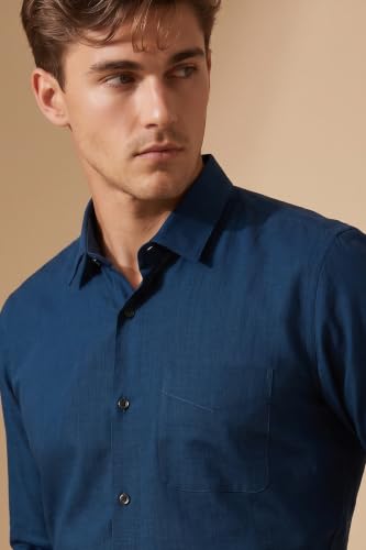 Image of Peter England Men's Everyday Solid Slim Fit Full Sleeve Formal Shirt | Cotton-Rich