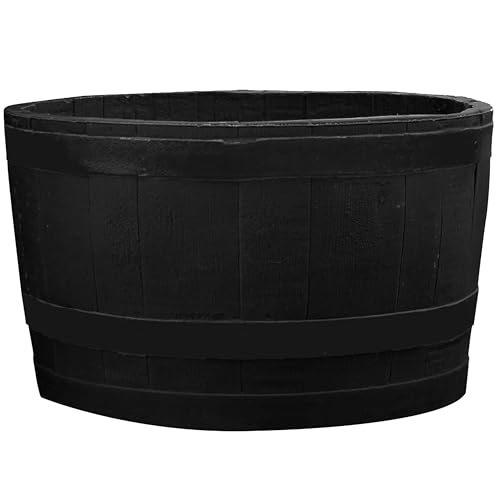 RTS Companies Home Accents 24 Whiskey Barrel Planter Durable Polyethylene Indoor/Outdoor Flower Pot Weather-Resistant Plastic Garden Planter Black 1-Pack
