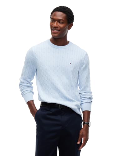 Image of Tommy Hilfiger Men's Cable Knit Crewneck Sweater Lightweight Pullover