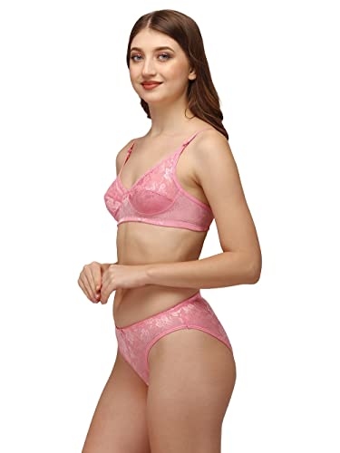 Image of Women Cotton Bra Panty Set for Women Lingerie Set Bra Panty Set for Women with Sexy Bra Panty Set for Women Innerwear Pack of 1 Sets Color:-Pink