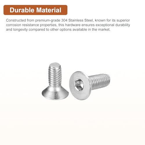 Image of DTGN M4-0.7 x 10mm Flat Head Socket Cap Screws, 100 Pack 304 Stainless Steel Hex Socket Flat Head Screws, Full Thread, Countersunk Bolts