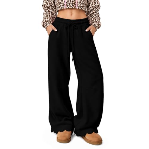 Gumipy Womens Wide Leg Sweatpants Scalloped Baggy Barrel Sweatpants Pants - image 1