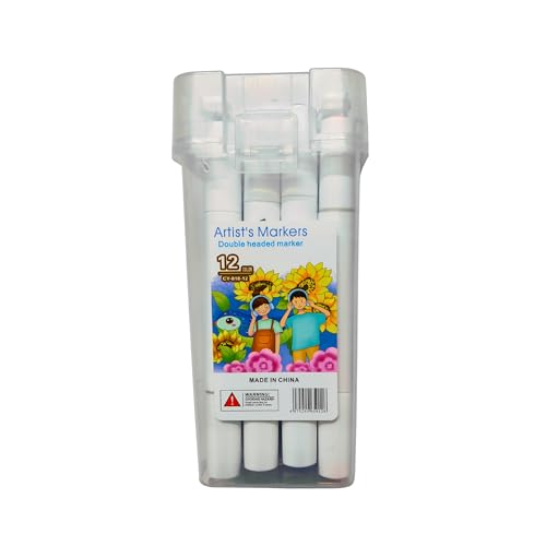 Image of JOUET Two Nib Marker Set, Double-Ended Markers with 1mm and 0.7mm Tips, 12 Vibrant Colors, Washable Ink, Triangular Barrel Design, Child-Safe and Non-Toxic, Ergonomic for Kids