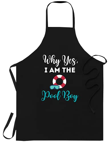 FunnyLazy Why Yes I Am Pool Swim Swimming Boy Funny Swimming Boy Brother Black Apron Birthday Kitchen Aprons - 1Size fits all for Men Women