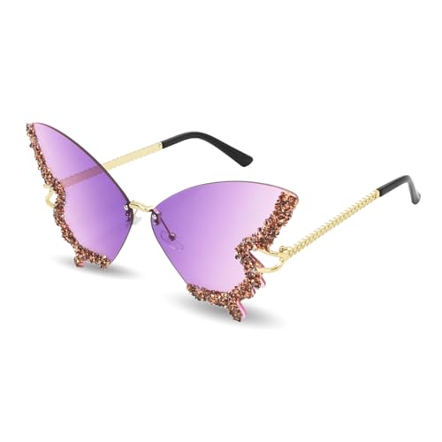 Zequech Lunettes de soleil avec monture en forme de papillon - Couleur violette dégradée - Lentilles de 70 mm de large - Accessoire cool pour la plage d'été, les...