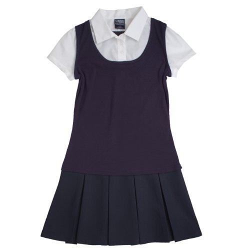 French Toast School Uniform Girls 2-in-1 Pleated Dress, Navy, 8