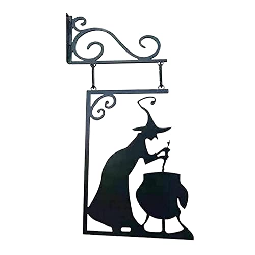 quintal silhueta bruxa | Silhueta decorativa caldeirão bruxa pendurada, silhueta Halloween placa met