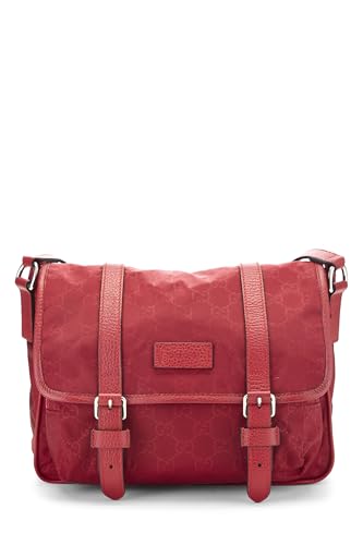 Pre-Loved Red GG Nylon Buckle Flap Messenger Small, Red