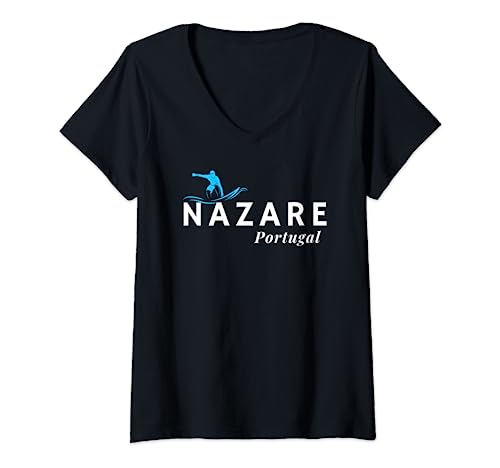 Mujer Nazaré Portugal Wave Surf Camiseta Camiseta Cuello V