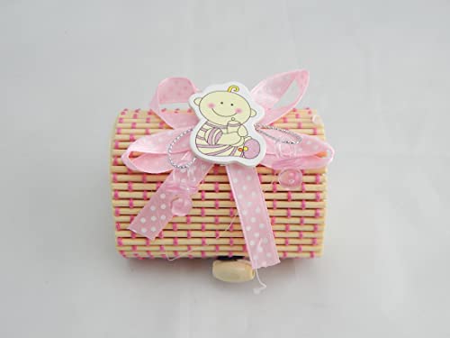 Digiglio Bomboniere Bonbonnière naissance baptême lot de 12 boîtes à dragées en bambou pour bébé bébé bébé rose