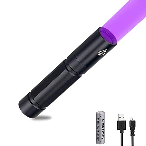 365nm Linterna UV Recargable, WESLITE Potente Linternas Ultravioleta Luz Negra Profesional con Filtro Negro para Verificación de Documentos Fotografía de Arte ámbar con Cable USB y Batería