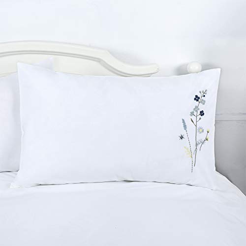 YINFUNG Bedding Double Bed Set Floral Bedding White Cotton Duvet Cover Sets Embroidered Soft Luxury Breathable Quilt Cover with 2 Pillowcases (White - Image 3