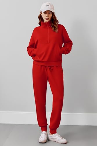 Image of PINSPARK 2 Piece Sets for Women Long Sleeve Half Zip Tracksuit Jogger Sets | 2026 Fall Travel Outfits Lounge Set, Lightweight Soft Air Layer Fabric, Kangaroo Pocket Sweatshirt, Drawstring Joggers Pants