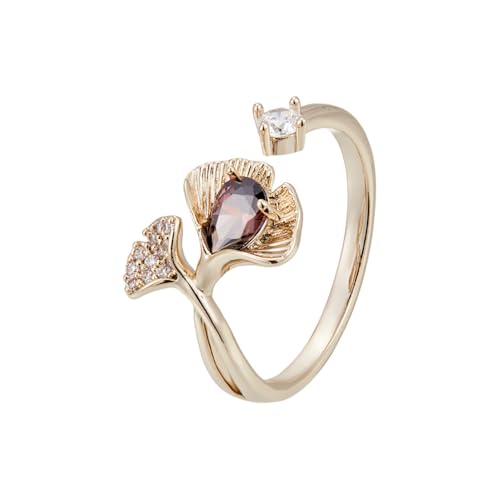 Kokoma Ginkgo Leaves Statement Ring for Women Adjustable CZ Crystal Wrap Finger Ring Promise Engagement Eternity Rings Wedding Band