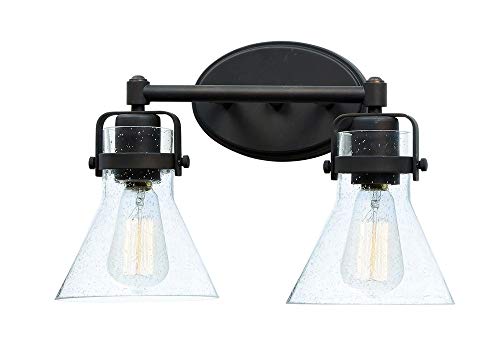 Image of Maxim Lighting Seafarer 2-Light Bath Vanity Light | Oil Rubbed Bronze Steel Finish | Seedy Glass Shade | Industrial Indoor Light Fixture | Ideal for Bathrooms & Powder Rooms | Dimmable | 26112CDOI
