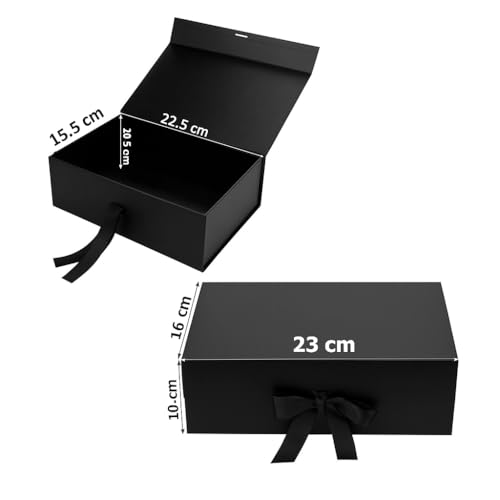 Image of Awestuffs Premium Black Gift Boxes for Gift Packaging, Reusable Decorative Gift Boxes (23 x 16 x 10 cm) for Hampers, Weddings, Birthdays, Festivals & Corporate Gifts (Pack of 3)