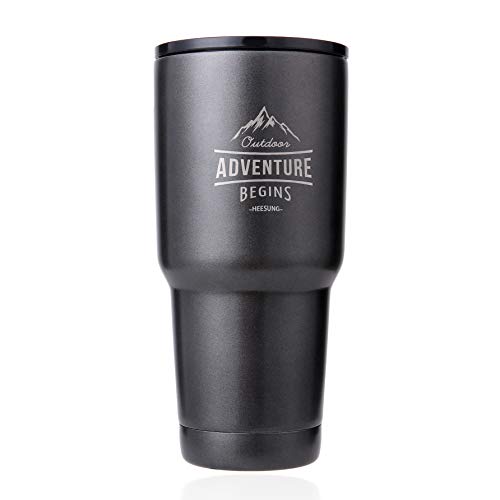 HEESUNG - Termo de vacío de acero inoxidable con tapa deslizante, 570 ml, vaso térmico para agua y café, mantiene el calor o el frío, acero inoxidable, gris oscuro, 570 ml (20 oz)