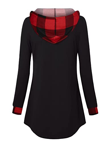 Image of Lotusmile Women's Long Sleeve Hooded Tunic Tops Button Swing Pullover Hoodie Sweatshirts
