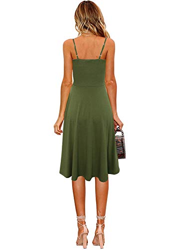 Image of Berydress Women's Casual Beach Summer Dresses 2026 Solid Cotton Flattering A-Line Spaghetti Strap Button Down Midi Sundress