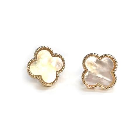 Rosemarie & Jubalee Women's Stunning Mother Of Pearl Clover Gold Tone Jewelry (Stud Earring, 0.50") Cover