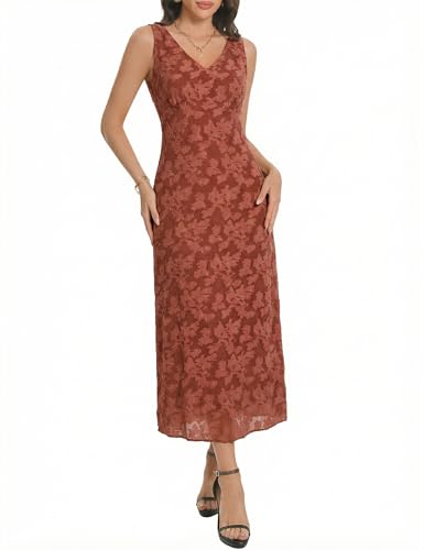 Image of Floral Maxi Dresses for Women Summer Semi Formal Long Mesh Dress | Womens Sleeveless V Neck Bodycon Elegant Casual Wedding Guest Cocktail Party Dress Date Night Outfits Spring Trendy 2026