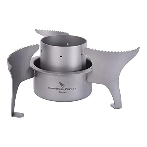 iBasingo Titanium Alcohol Stove Mini Spirit Burner Outdoor Camping Stove with Foldable Stands Ultralight Backpacking Stove Alcohol Heater with Brackets Ti2015C Cover
