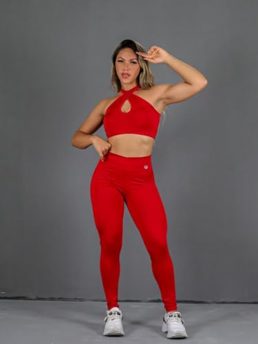 Conjunto Fitness Top Reforçado E Legging Suplex Academia (Vermelho)