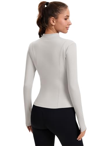 Rapbin Jaquetas femininas de treino com zíper completo, modelagem justa, atlética, com furos para o