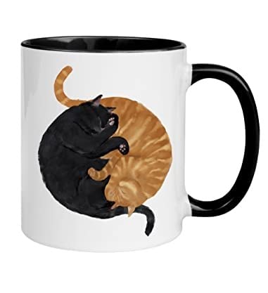 Sleeping Ginger and Black Cat Mug 11oz 15oz (15 oz, Orange)
