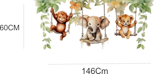 Image of Jungle Theme Wall Sticker for Kids Room Decor - Fun Animal Growth Chart with Giraffe, Elephant, Tiger, Panda, and More - Peel & Stick Removable Nursery Wall Decal (D, Large)