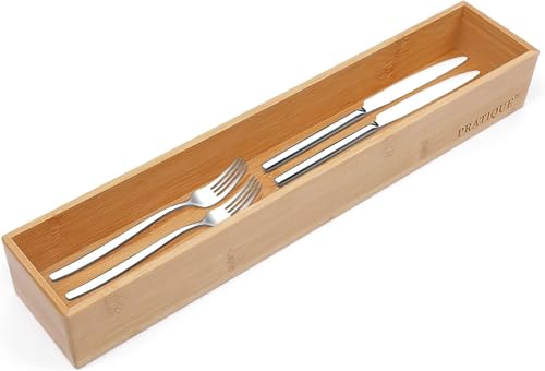 PRATIQUE Bamboo Drawer Organizer,Kitchen Utensil Organizer Silverware Tray,Cutlery Holder, Wood