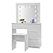 EUGAD Schminktisch mit Beleuchtung Spiegel Frisiertisch mit Hocker Nachttisch mit 4 Schubladen Große Tischplatte 90x40cm, Modern Kosmetiktisch für Schlafzimmer, Weiß 0029SZT