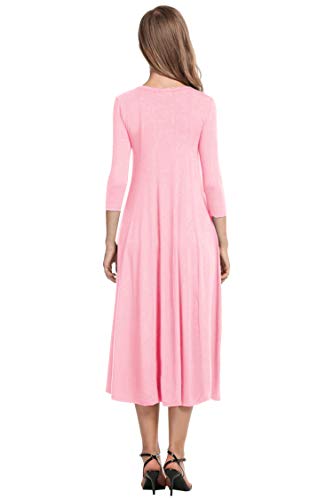 Hotouch Women's 3 4 Sleeve Stripe Elastic Waist Casual Long Dress (Misty Rose XL)
