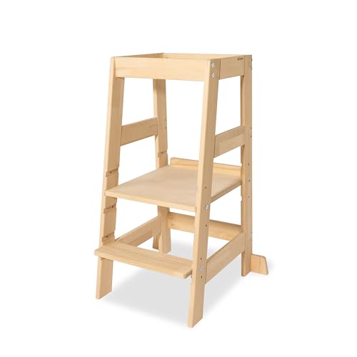 PINOLINO Fino Lernturm - Höhenverstellbarer Kinderhocker ab 1 Jahr – Kinder Tritthocker aus massiver Buche - Kindertritt, Kleinkindturm, Learning Tower Montessori-inspiriert, unbehandelt