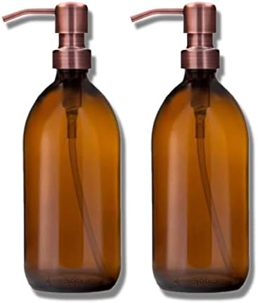Amber Glass Bottles 500ml Soap Dispenser with Metal Pump (BPA-Free) Brown Glass Empty Soap Dispensers  Reusable Refillable Eco friendly, Sustainable Living/ Gift (Black Satin-Finish, 2)