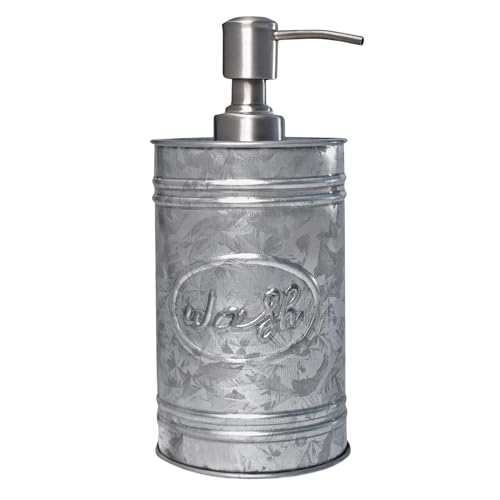 Autumn Alley Galvanized Farmhouse Soap Dispenser Kitchen - Rustic Soap Dispenser for Bathroom - Stainless Steel Pump for Hand Wash Sanitizer Lotion Rustic Bathroom Accessories 17.5 oz Grey