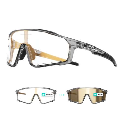 KAPVOE Photochromic Cycling Glasses Clear to Gold for Men and Women K76