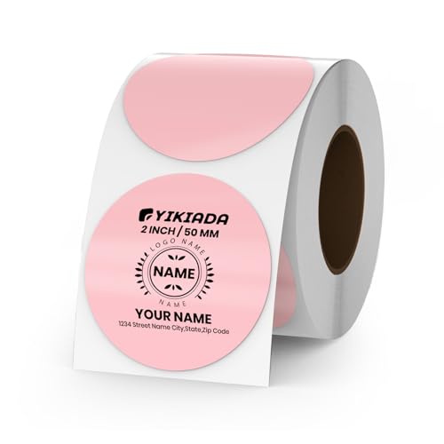 YIKIADA Pink Circle Thermal Labels Vinyl 2 Inch Self-Adhesive Round Stickers Roll Waterproof Printer Decals Name Tag for QR Code DIY Office Address 500 PCS