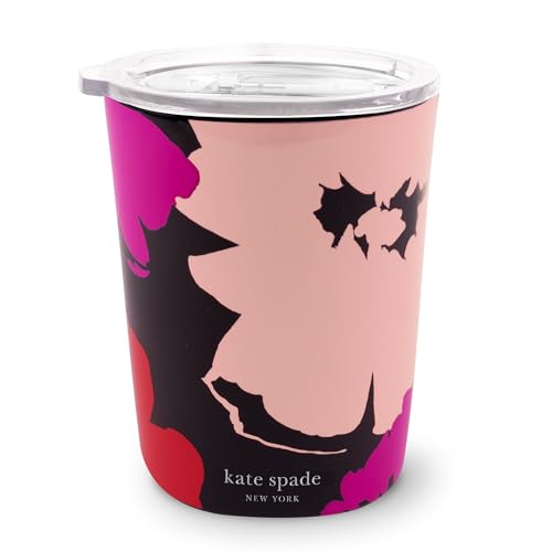 kate spade new york Small Insulated Stainless Steel Tumbler 12 Ounce Double Wall Travel Coffee Cup with Lid Painterly Blooms