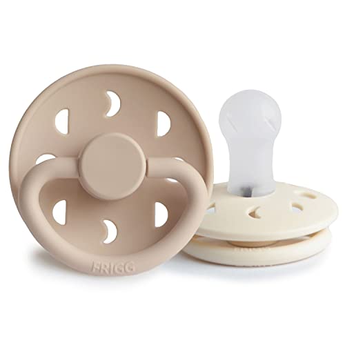 FRIGG Moon Phase Chupete 2-Pack | Chupete de silicona | Sin BPA | Fabricado en Dinamarca | Tetina simétrica tipo cereza | (Cream/Croissant, Talla 1 (0-6 Meses))