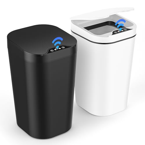 Gaethra 2er Set Mülleimer mit Sensor, 10L Automatischer Elektrischer Deckel Sensor, 3 Betriebsmodi, Leise Wasserdicht Intelligenter Abfallbehälter, für Küche Büro Wohnzimmer Badezimmer