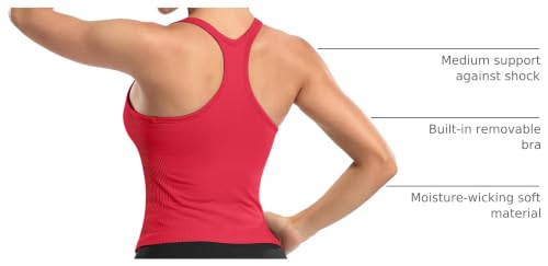 Image of ATTRACO Ribflex Ribbed Workout Crop Tops with Built in Bra for Women Yoga Racerback Tank Top Slim Fit