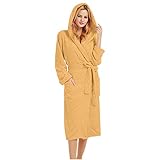 Winter Bademantel Damen Verdickende Plüsch Robe mit Kapuze Verlängerte Schalrobe mit Schärpen Langarmmantel mit Taschen Warme Nachtwäsche Thermo Pyjama Plus Samt Schlafanzug