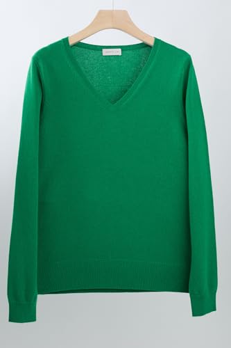 Image of JENNIE LIU Women's 100% Pure Cashmere Long Sleeve Pullover V Neck Sweater