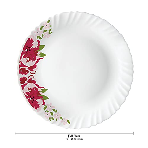 Image of Larah by BOROSIL Rose Red 6 Pcs Opalware Plate Set (Dia - 10 inch), White