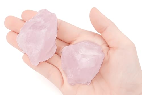 Image of 2Pcs Rose Quartz 1.8-2.2 inch Large Raw Crystals Natural Rocks Stones Rough Rose Quartz Healing Crystal for Tumbling Cabbing Fountain Polishing Decoration DIY Wrapping Rock Wire Wicca Reiki