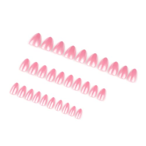 GLAMERMAID Pink Chrome Press on Nails Short Almond, Seaspell Glazed Soft Jelly Fake Nails, 30 Pcs Reusable Acrylic False Nail Set, Neutral Pure Oval Stick Glue on False Nails Manicure Kit for Women — view 4