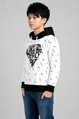 Image of TICOSS Kids Boys & Girls Hooded Neck Full Sleeves Typography Printed T Shirt, White, Pack of 1